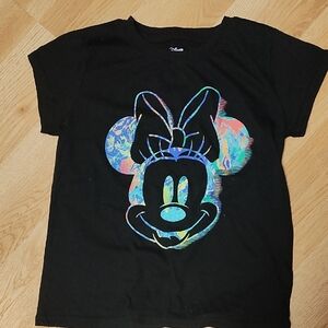 Disney Black Tee with Colorful Minnie Mouse Graphic
